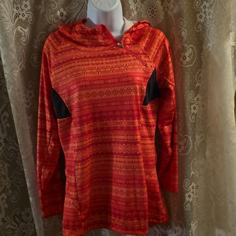 Mondetta Women's size M Orange Athletic Jogging Hoodie Reflective Sleeve Pocket